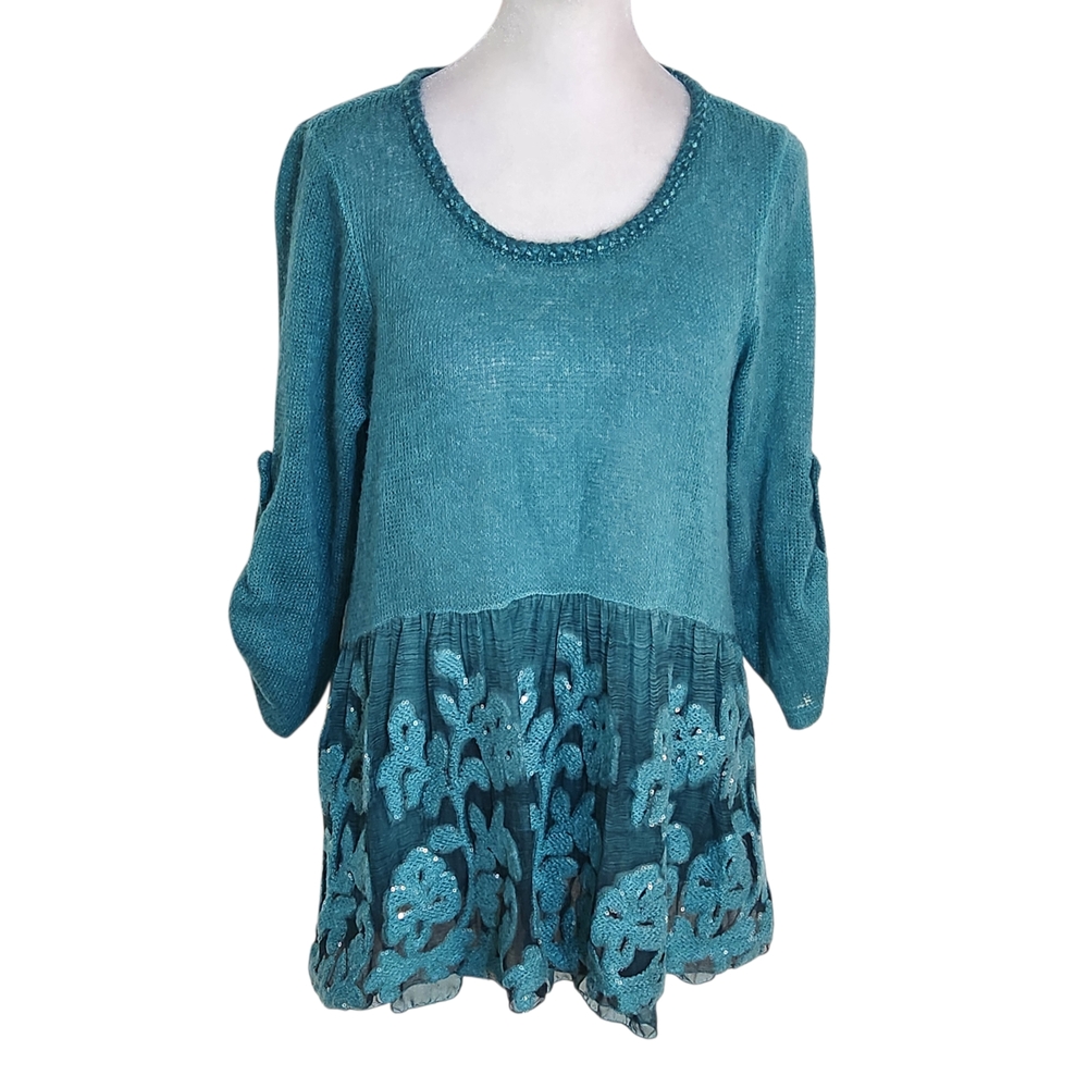 Belle France Teal Blue Knit Top Size Medium